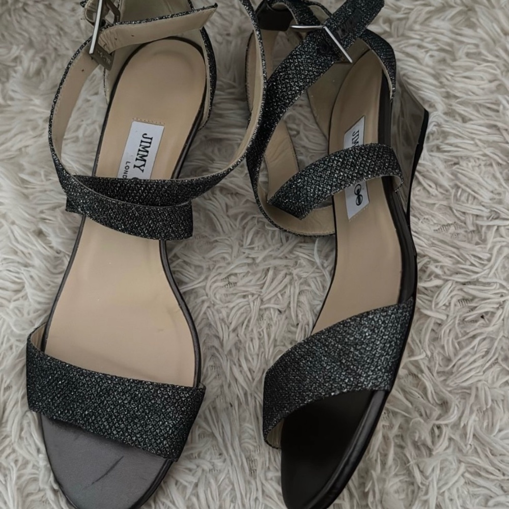 JIMMY CHOO Ankle Strap Sandals Size 38.5 Metallic Leather